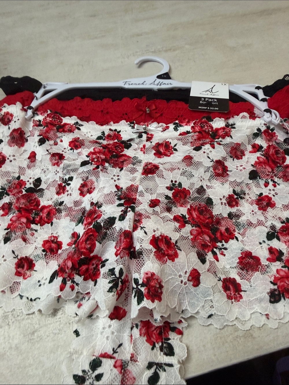 Floral Lace Boyshort Panties in Red and White - Women Intimates. Three pair